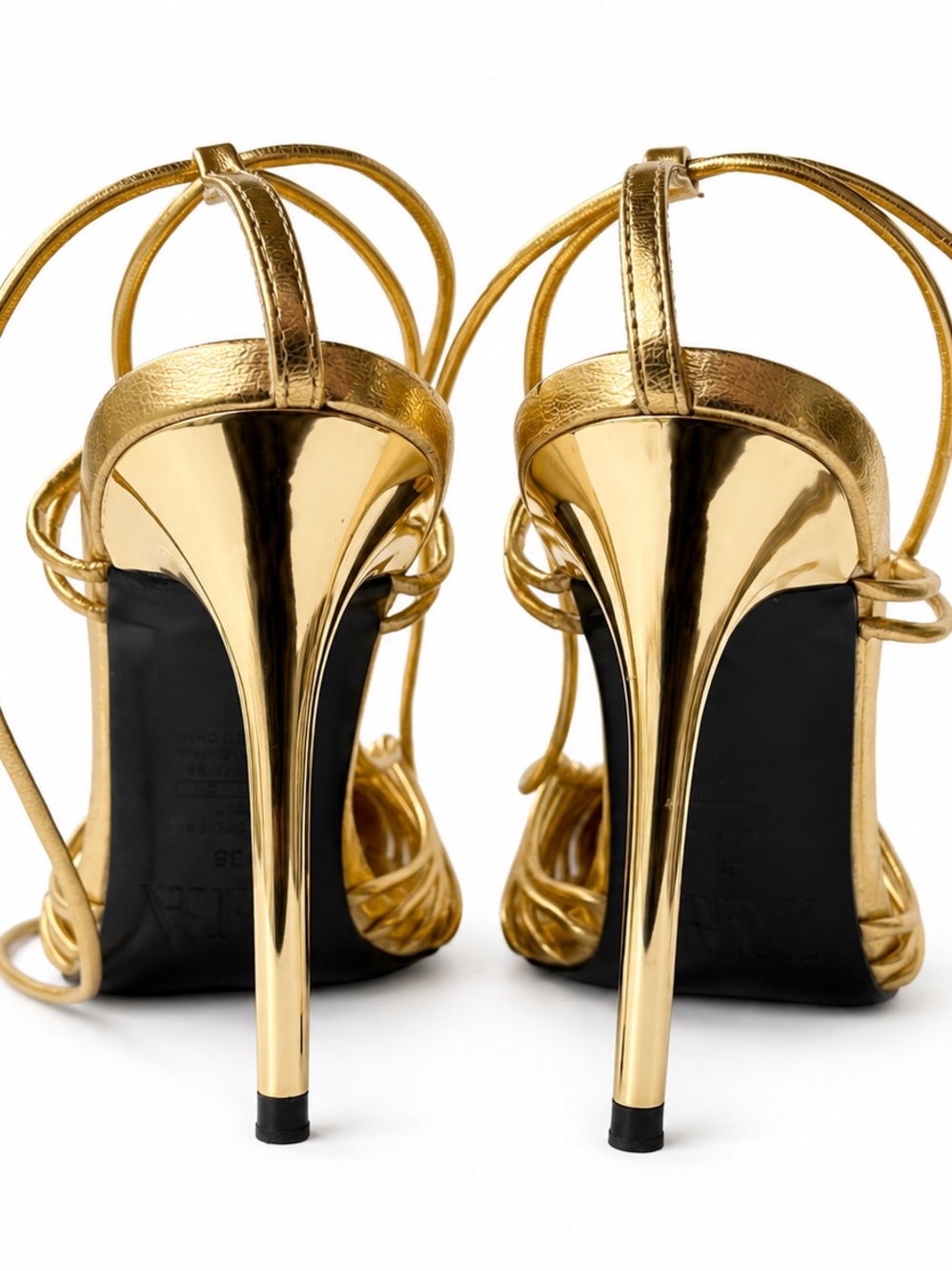 ZARA | Gold, Lace-up, Metallic, Stiletto Heels, Pointed Toe | Women’s Size: 38 - Picture 3 of 6